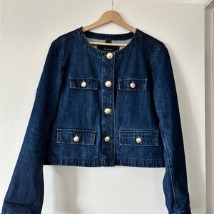NWT- Ann Taylor Blue Jean Jacket with Cropped Style and Gold Accents